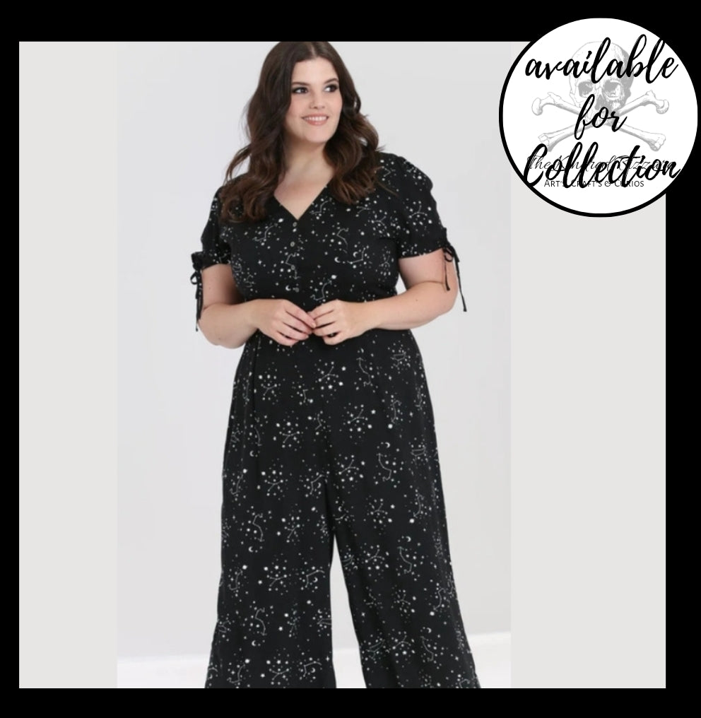 Beautiful Hell Bunny Zodiac jumpsuit, star jumpsuit, gothic jumpsuit, black jumpsuit. All in one