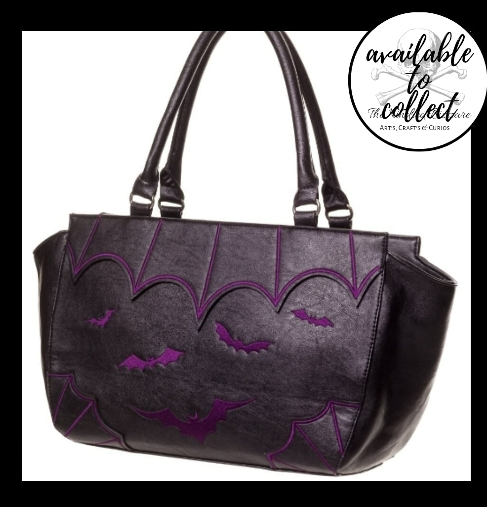 Banned Apparel purple embroidered purple handbag, shoulder bag. Black purple  bag, bat bag black cross body bag.