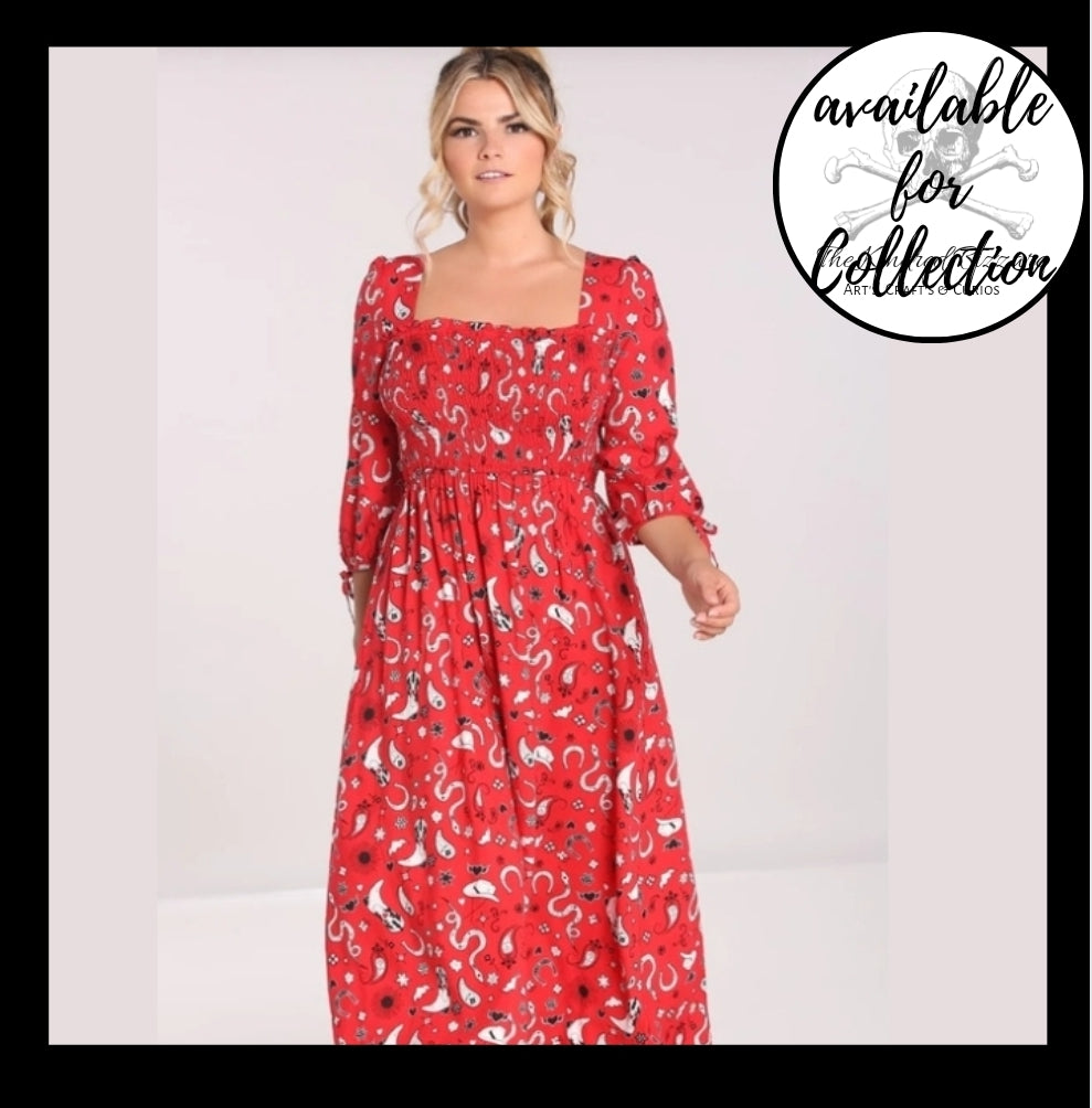 Hell Bunny Emmy lou red maxi dress. Long sleeve maxi dress, red maxi dress
