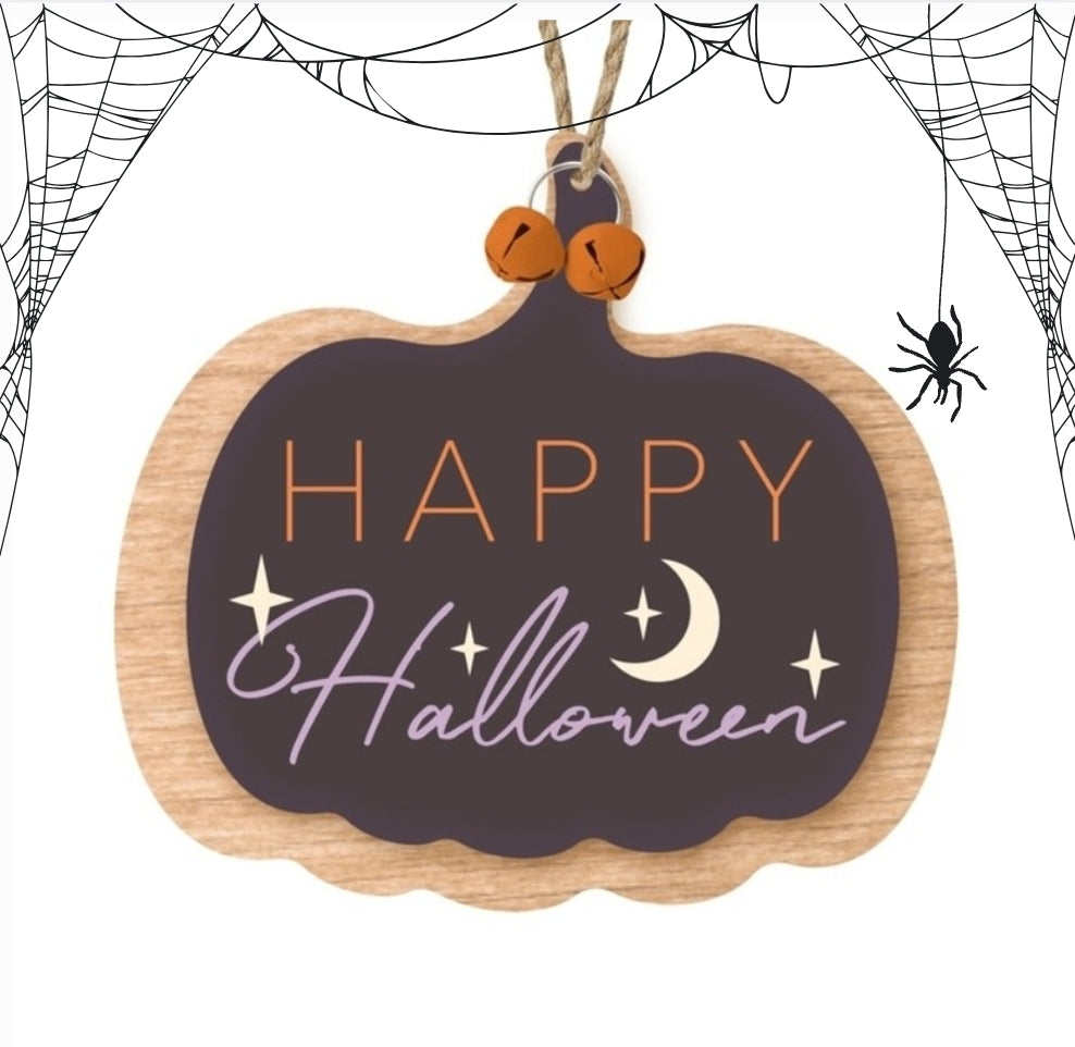 Cute Happy Halloween wooden pumpkin sign, Halloween sign.