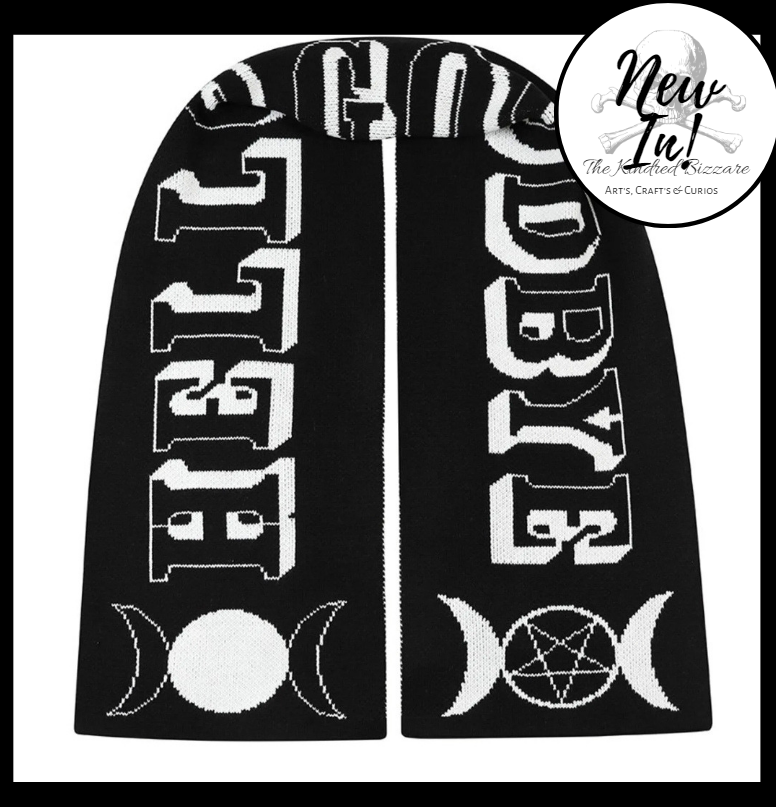 Hello goodbye scarf by Hell Bunny, winter scarf, spooky scarf, winter accessories.